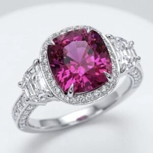 Pink Sapphire & Diamond - Platinum Engagement Ring - 6.00+ Carat TW - No Heat