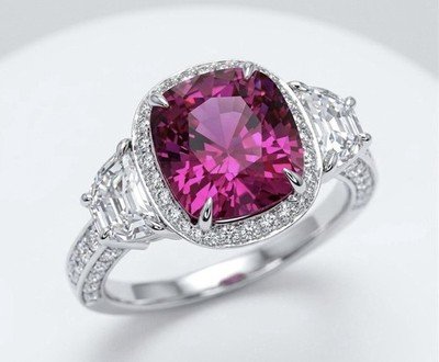 Pink Sapphire & Diamond - Platinum Engagement Ring - 6.00+ Carat TW - No Heat