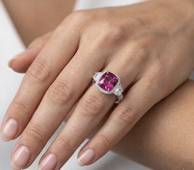 Pink Sapphire & Diamond - Platinum Engagement Ring - 6.00+ Carat TW - No Heat - Image 2