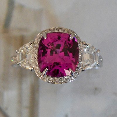 Pink Sapphire & Diamond - Platinum Engagement Ring - 6.00+ Carat TW - No Heat - Image 3