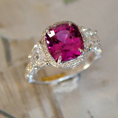 Pink Sapphire & Diamond - Platinum Engagement Ring - 6.00+ Carat TW - No Heat - Image 4
