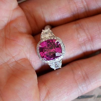 Pink Sapphire & Diamond - Platinum Engagement Ring - 6.00+ Carat TW - No Heat - Image 5