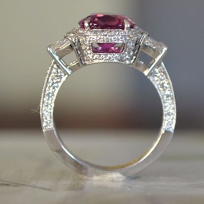 Pink Sapphire & Diamond - Platinum Engagement Ring - 6.00+ Carat TW - No Heat - Image 6