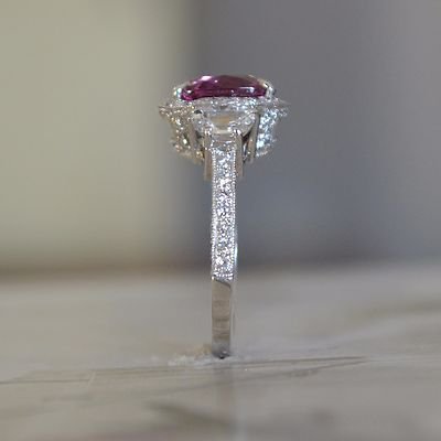 Pink Sapphire & Diamond - Platinum Engagement Ring - 6.00+ Carat TW - No Heat - Image 7