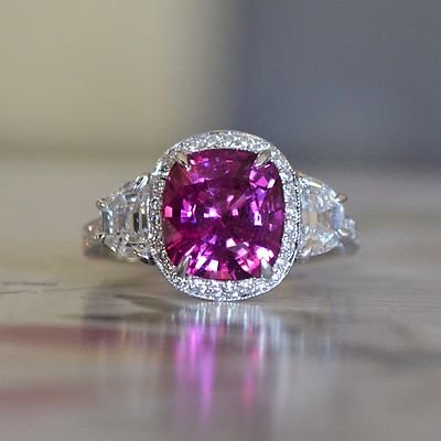 Pink Sapphire & Diamond - Platinum Engagement Ring - 6.00+ Carat TW - No Heat - Image 8