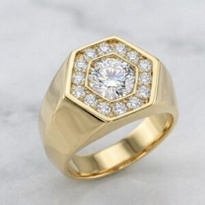 3.5ctw Men’s Hexagon Lab Diamond Signet Ring 10k Gold Heavy Band Custom Made LA