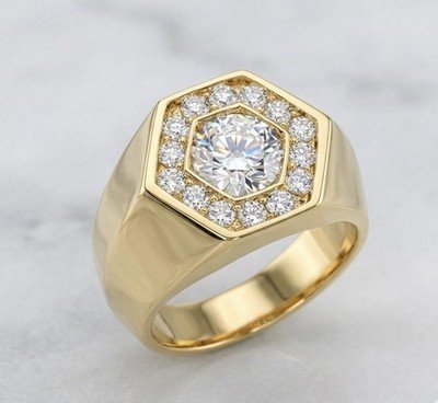 3.5ctw Men’s Hexagon Lab Diamond Signet Ring 10k Gold Heavy Band Custom Made LA