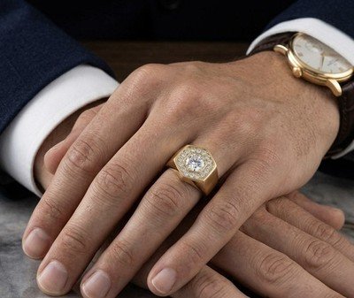 3.5ctw Men’s Hexagon Lab Diamond Signet Ring 10k Gold Heavy Band Custom Made LA - Image 2