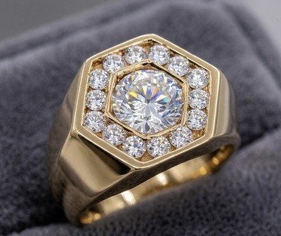 3.5ctw Men’s Hexagon Lab Diamond Signet Ring 10k Gold Heavy Band Custom Made LA - Image 3