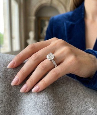 3.50 TCW Cushion Cut Natural Diamond GIA Engagement Ring I VS2 Platinum - Image 3