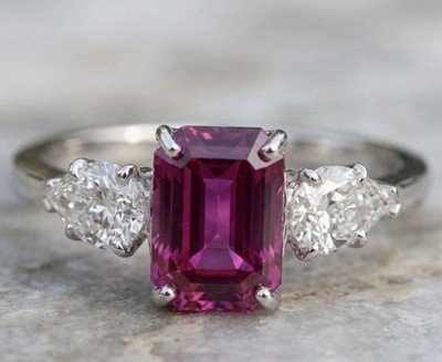 2.8ct GIA Pink Sapphire & Pear Diamond Platinum Ring - Fancy Intense Sri Lanka