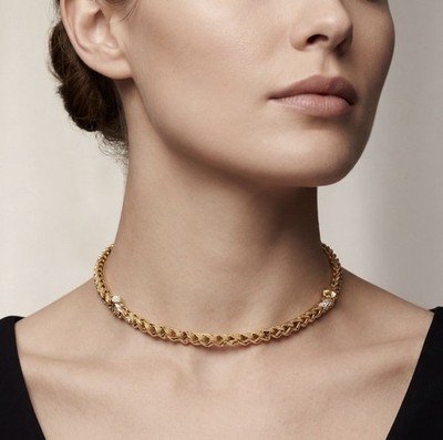Elegant Gold Chevron Weave Choker Necklace | Solid Gold Heirloom Jewelry 12" - Image 2