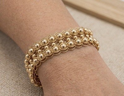 14K Yellow Gold Wide Mesh Ball Bead Statement Bracelet 7" 30g 20mm Gold Pur220 - Image 2