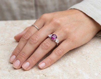 4ct+ GIA Pink Sapphire & 1.12ctw Diamond Platinum Engagement Ring Shield Cut - Image 2