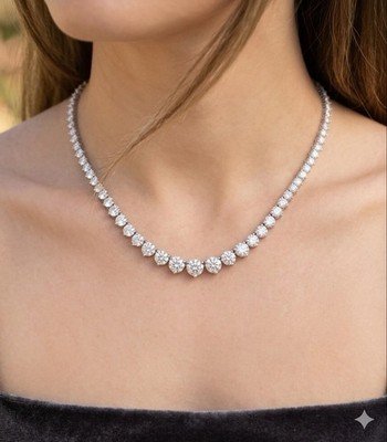 20ct Diamond Riviera Necklace 18K White Gold IGI Certified H-I SI1-SI2 17" - Image 2