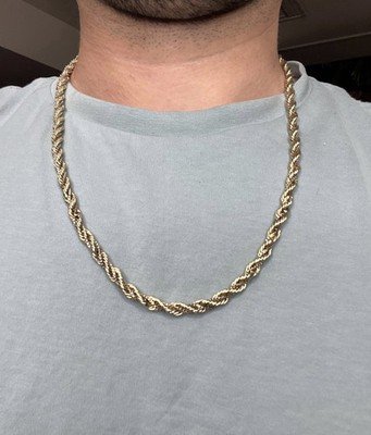 14K Two-Tone Gold Rope Chain Necklace 4.5mm 22" 26.6g Real Gold