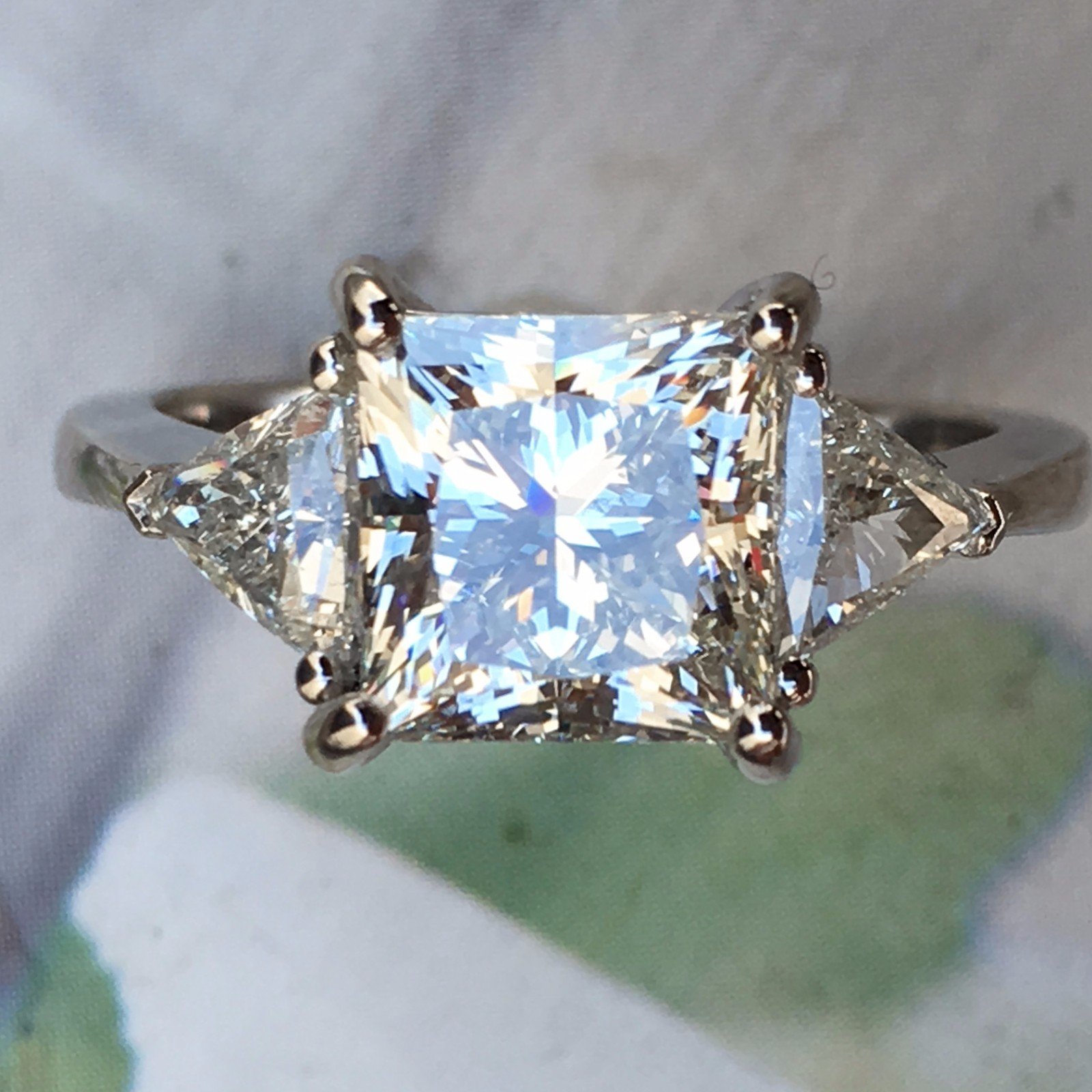 4.6 Carat + Princess Cut Diamond Engagement Ring Set in Platinum L VS1 GIA - Image 3