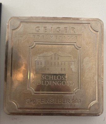 GEIGER EDELMETALLE ORIGINAL 5 KILO .999 SILVER SQUARE