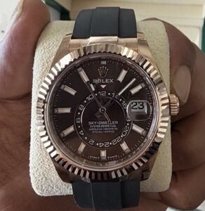 2023 Rolex Sky-Dweller 42mm 336235 Rose Gold Oysterflex Chocolate Dial Box Paper