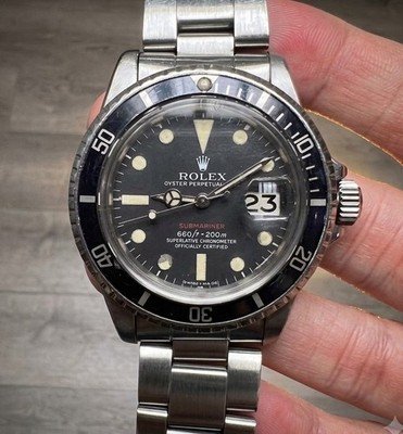 Vintage Rolex Red Submariner 1680 MK4 Matte Red Dial Cal 1570 Open 6 Watch