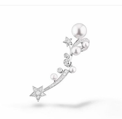 CHANEL 18K White Gold Diamond Pearl Comete Perlee Ear Cuff Single Earring J11690 - Image 3