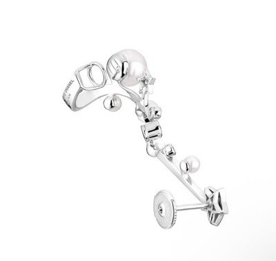 CHANEL 18K White Gold Diamond Pearl Comete Perlee Ear Cuff Single Earring J11690 - Image 5