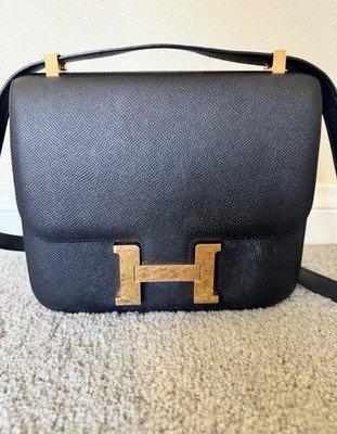 HERMES Constance 24 Black Epsom Leather Gold Hardware GHW Shoulder Bag Purse