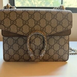 Gucci GG Supreme Monogram Dionysus Mini Chain Crossbody Shoulder Bag Beige Taupe